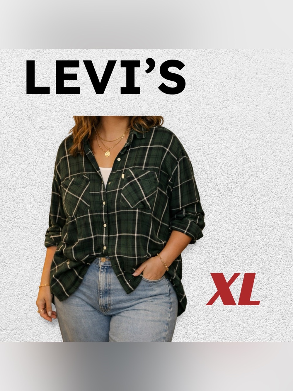 ⬇️🇺🇸👍GUC LEVI’S | XL | Classic Green Plaid Boyfriend button up shirt
